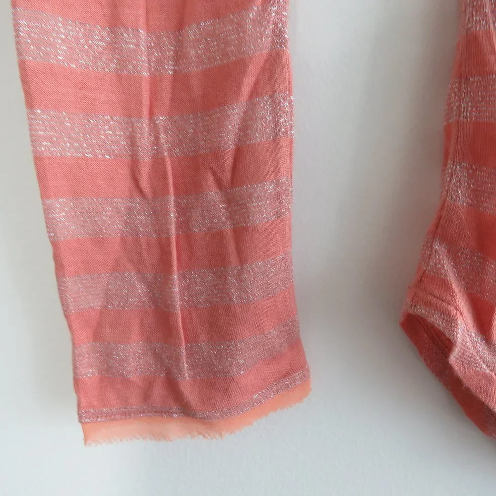 FREE PEOPLE Peach Metallic Striped V-Neck Henley Top - Size S - Picture 5 of 16
